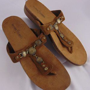 Minnetonka Tan Suede Coin Link Thong Sandals